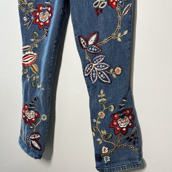 Alice + Olivia Floral Embroidered Ryley Crop Jeans Size 26 - Picture 4 of 10